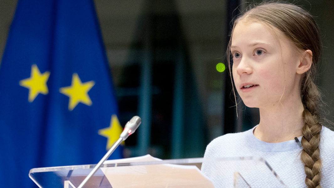 Greta Thunberg speaking at an event